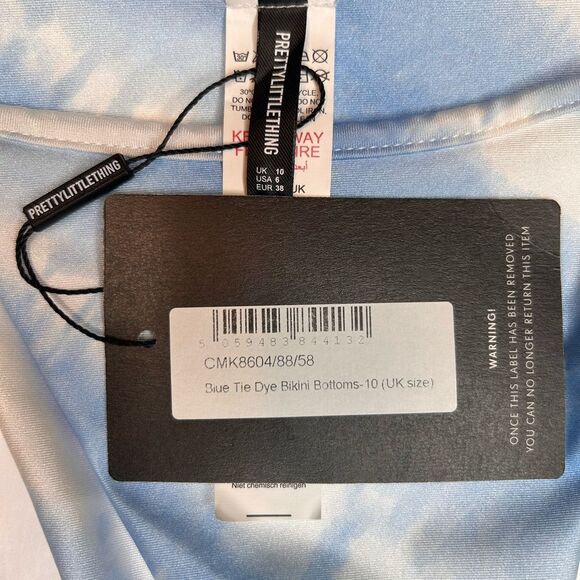 NWT PrettyLittleThing Women’s Blue Tie Dye Triangle Bikini Bottoms. Size 6 - Picture 10 of 10